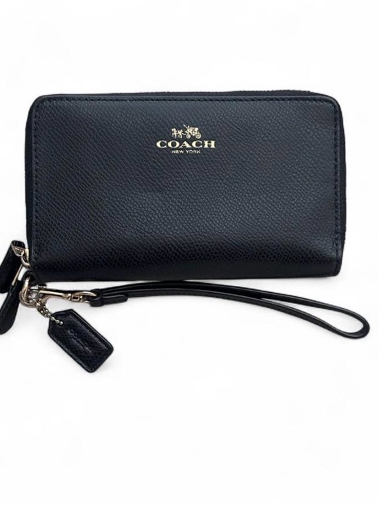 Coach Handbags - Coach Black Pebbled Leather Zip Wallet with Gold Logo